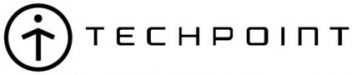 Logo for TechPoint featuring a stylized "T" within a circle, resembling a person with their arms extended upwards. The word "TECHPOINT" is written in sleek, modern uppercase letters to the right of the emblem. The design is minimalistic and monochromatic.